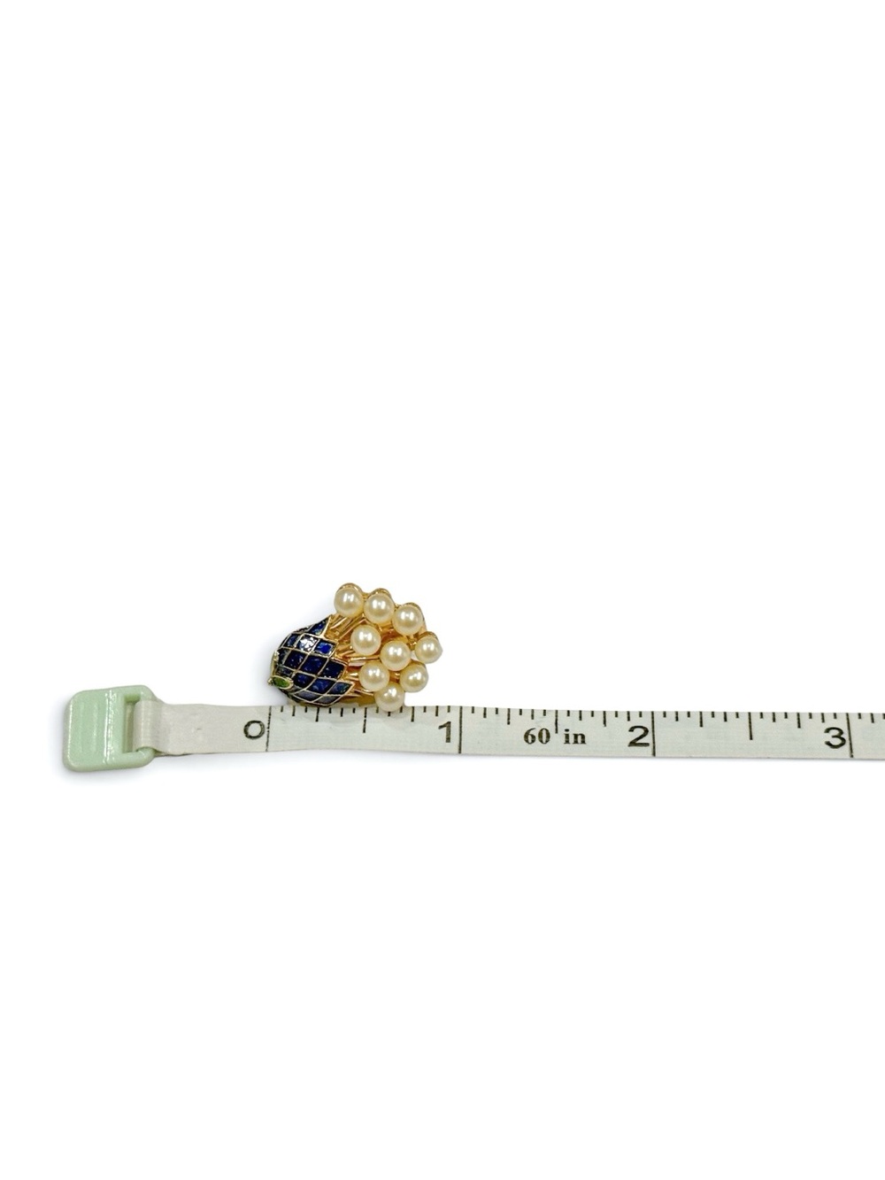 Vintage Crown Trifari Thistle Brooch & Earrings Set Faux Pearl Blue Enamel - Picture 12 of 12